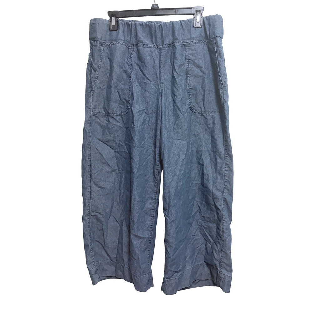 Blair Soft Denim Pull On Blue Crop Coulottes Pants Elastic Waist Pockets 12P